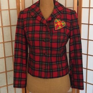 Ladies Wool Jacket with Peter Pan Collar and Hand Embroidered Heart Patch.